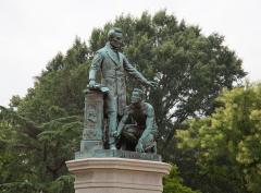 Bronze statue entitled 'Emancipation' depicts US President Abraham Lincoln and a newly liberated slave rising at his feet. The statue in Washington, D.C., was built almost entirely with funds donated by former slaves and dedicated in 1876. (Photo by Carol M. Highsmith/Buyenlarge/Getty Images)